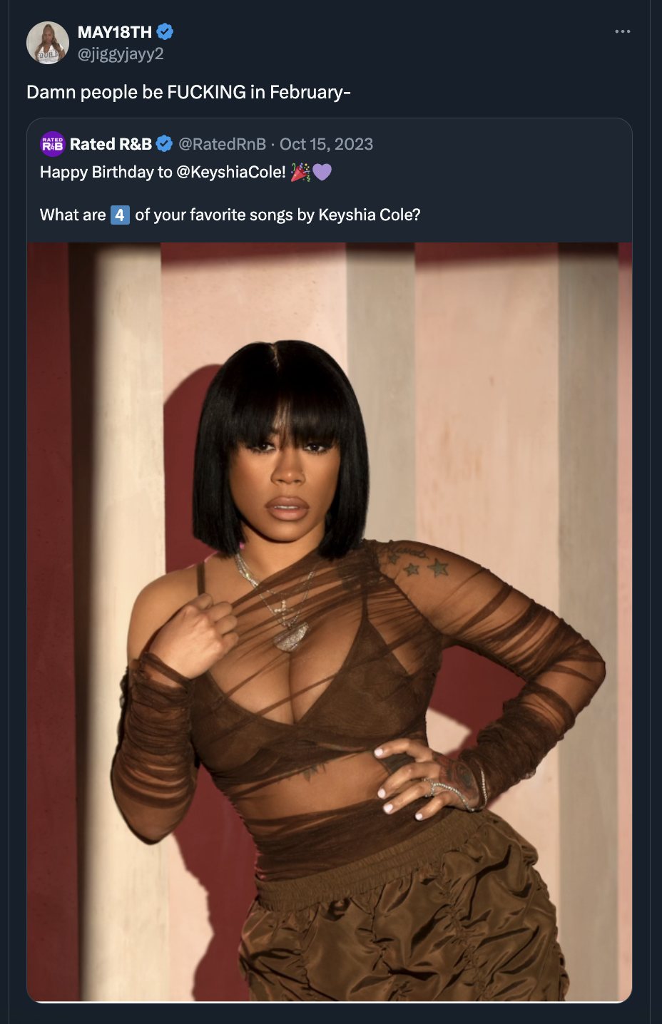 keyshia cole 2023 - MAY18TH 2 Damn people be Fucking in February Rated R&B RnB Oct 15.2023 Happy Birthday to Cole! What are of your favorite songs by Keyshia Cole?